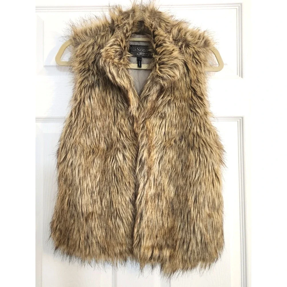Ci Sono by Cavalini Faux Fur Vest Lined Sz Small Sleeveless BOHO Hippie